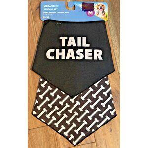 Vibrant Life Dog Bandana Set M - "Tail Chaser" & Dog Bones Print - Medium